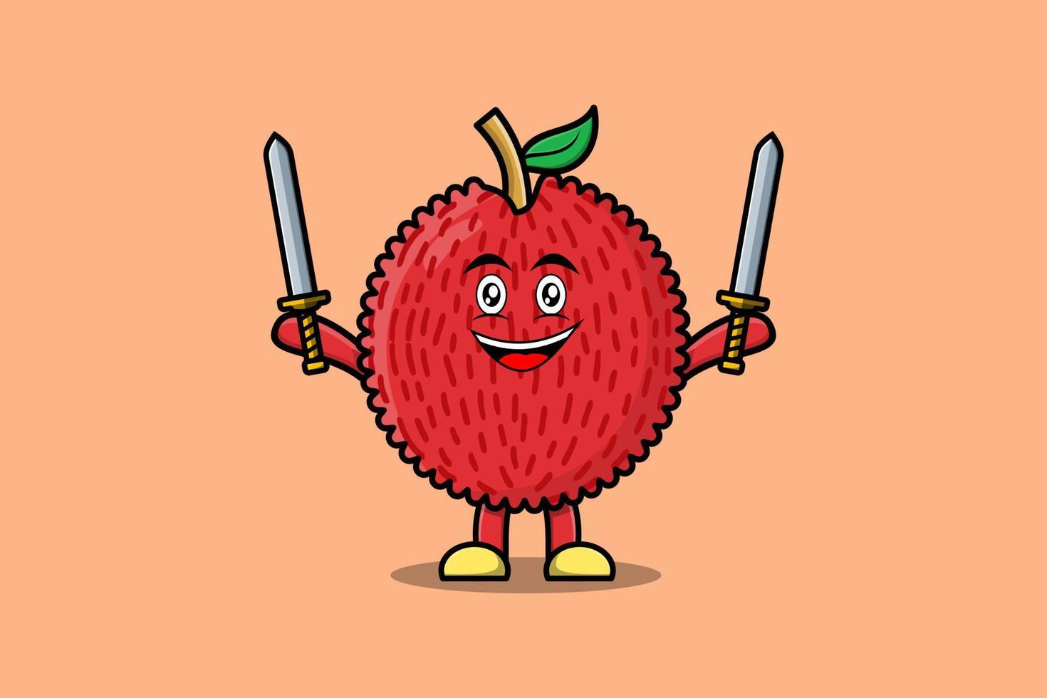 Cute cartoon Lychee character holding two sword vector