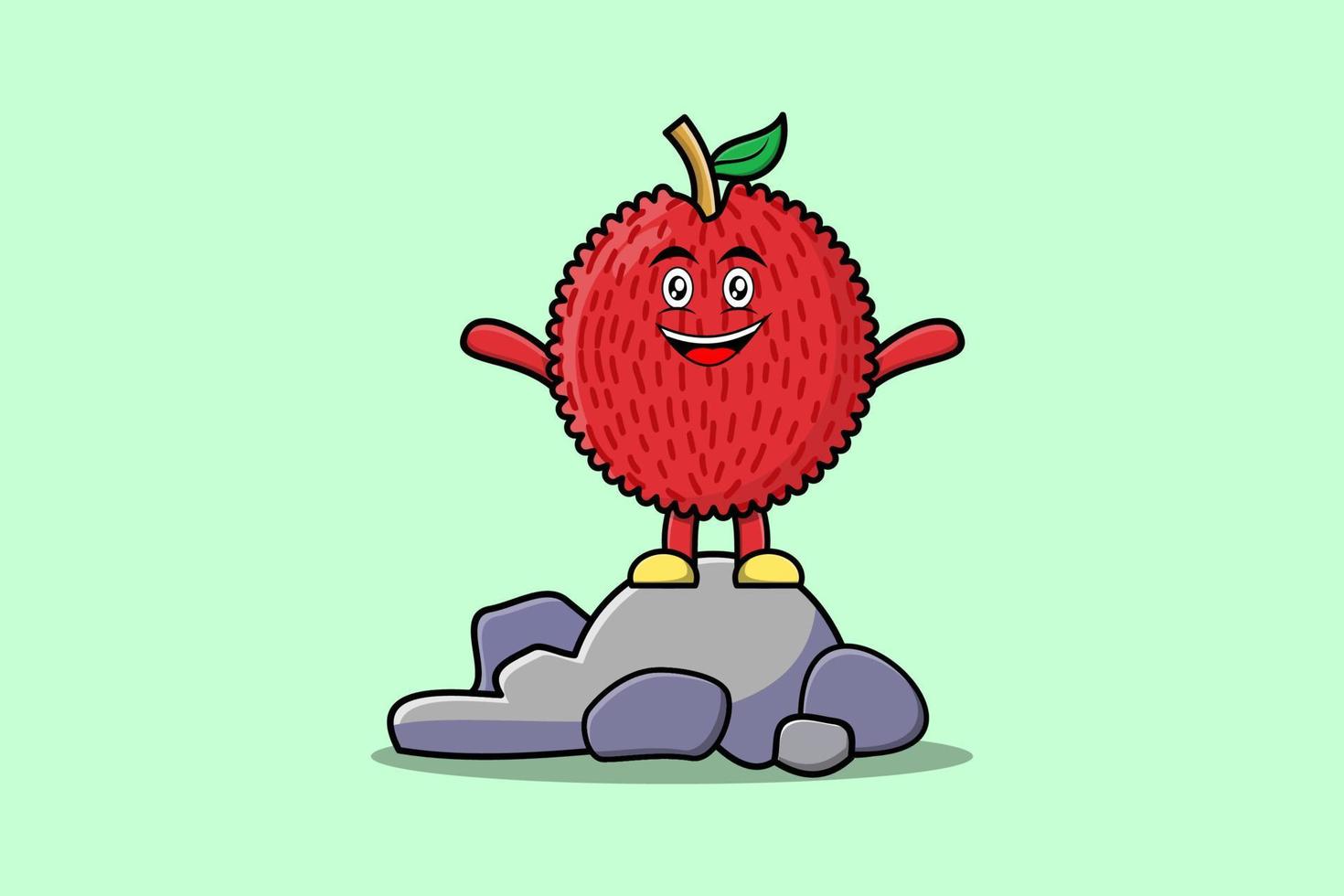 lindo personaje de dibujos animados de lichi de pie en piedra vector