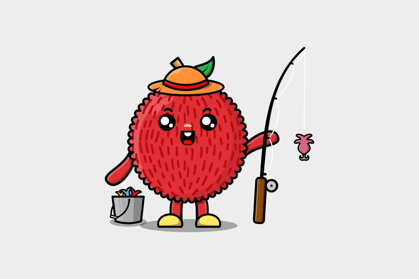 Cute cartoon Lychee ready fishing character vector