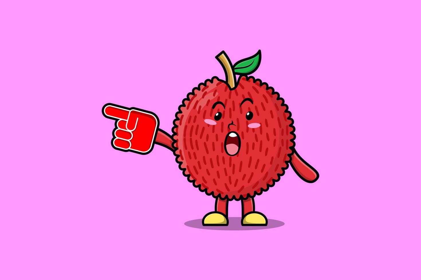 Cute Cartoon Lychee with foam finger glove vector