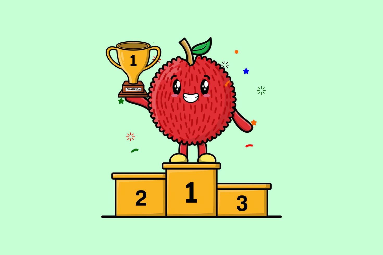 Cute cartoon Lychee character as the first winner vector