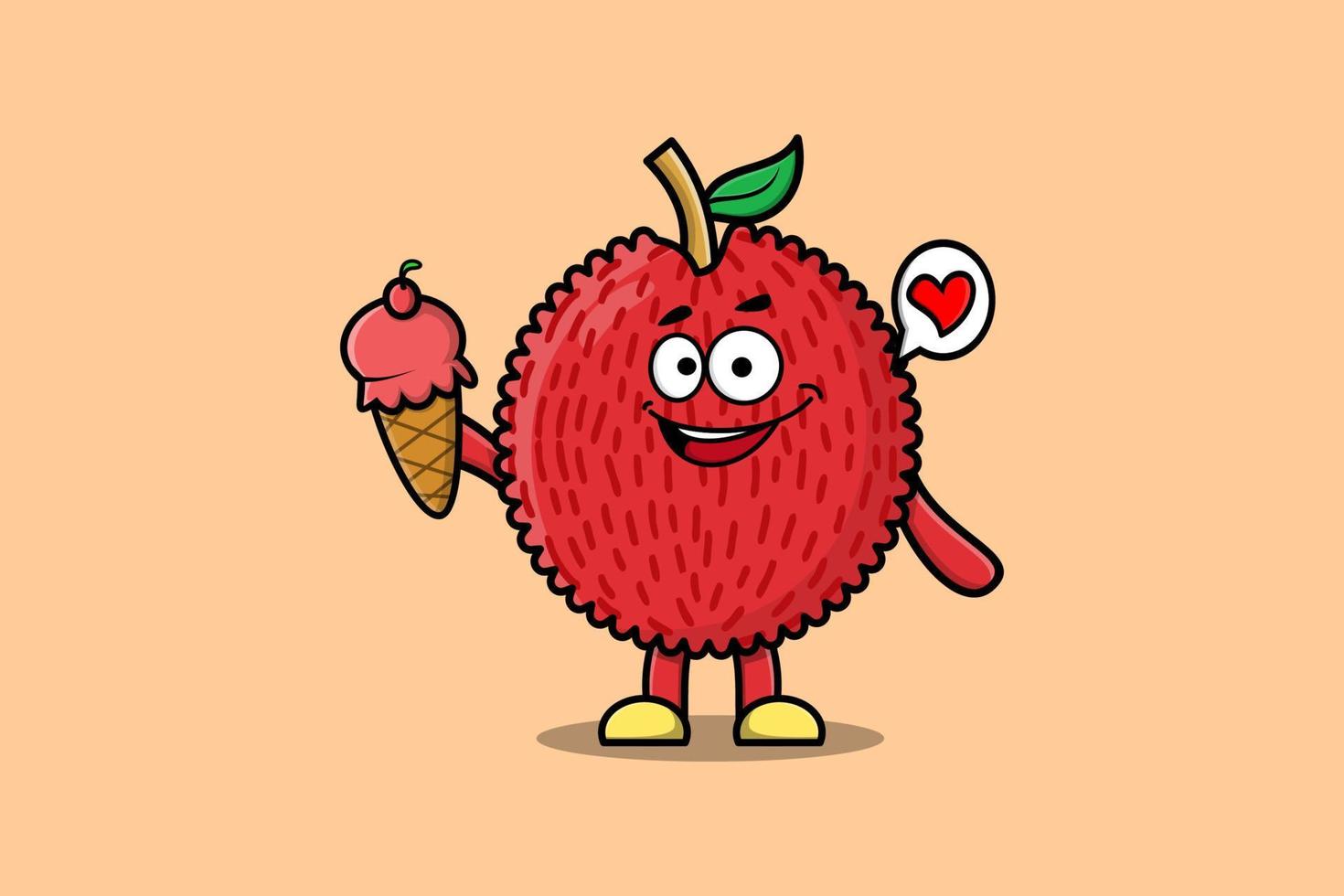 lindo personaje de dibujos animados de lichi con helado vector