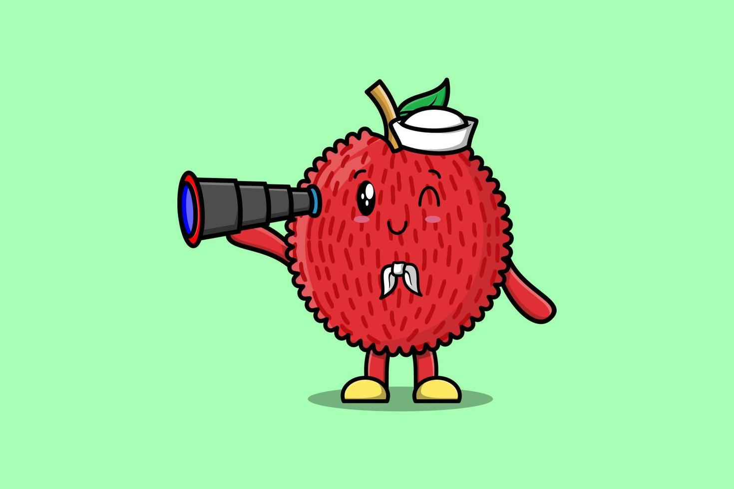 Cute cartoon Lychee sailor using binocular vector