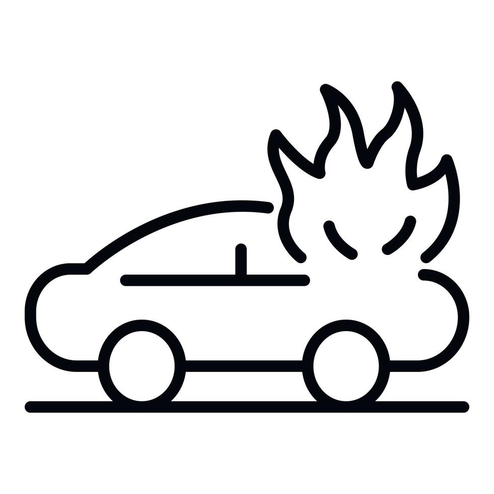 accidente de coche en icono de fuego, estilo de esquema vector