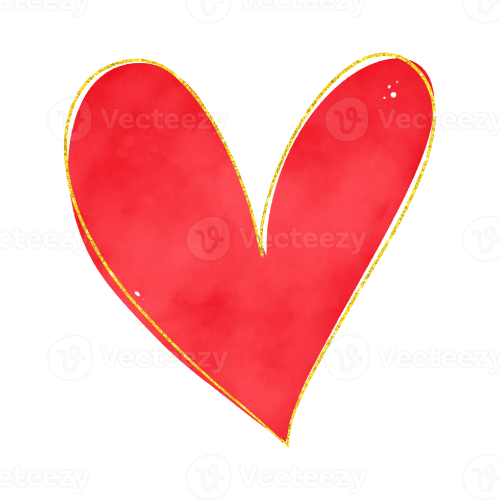 Red Watercolor Heart With Gold Glitter png