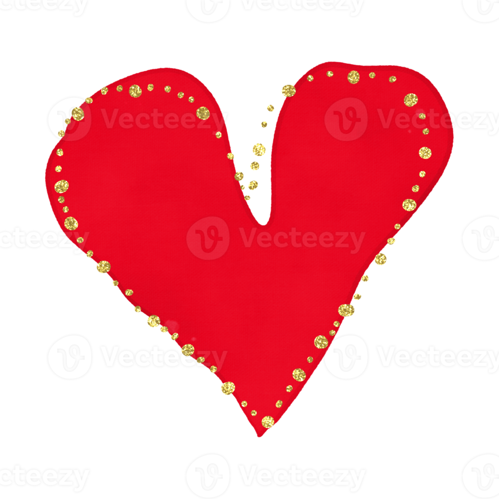 Red Watercolor Heart With Gold Glitter png