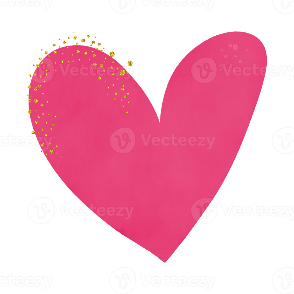 Pink Watercolor Heart With Gold Glitter png
