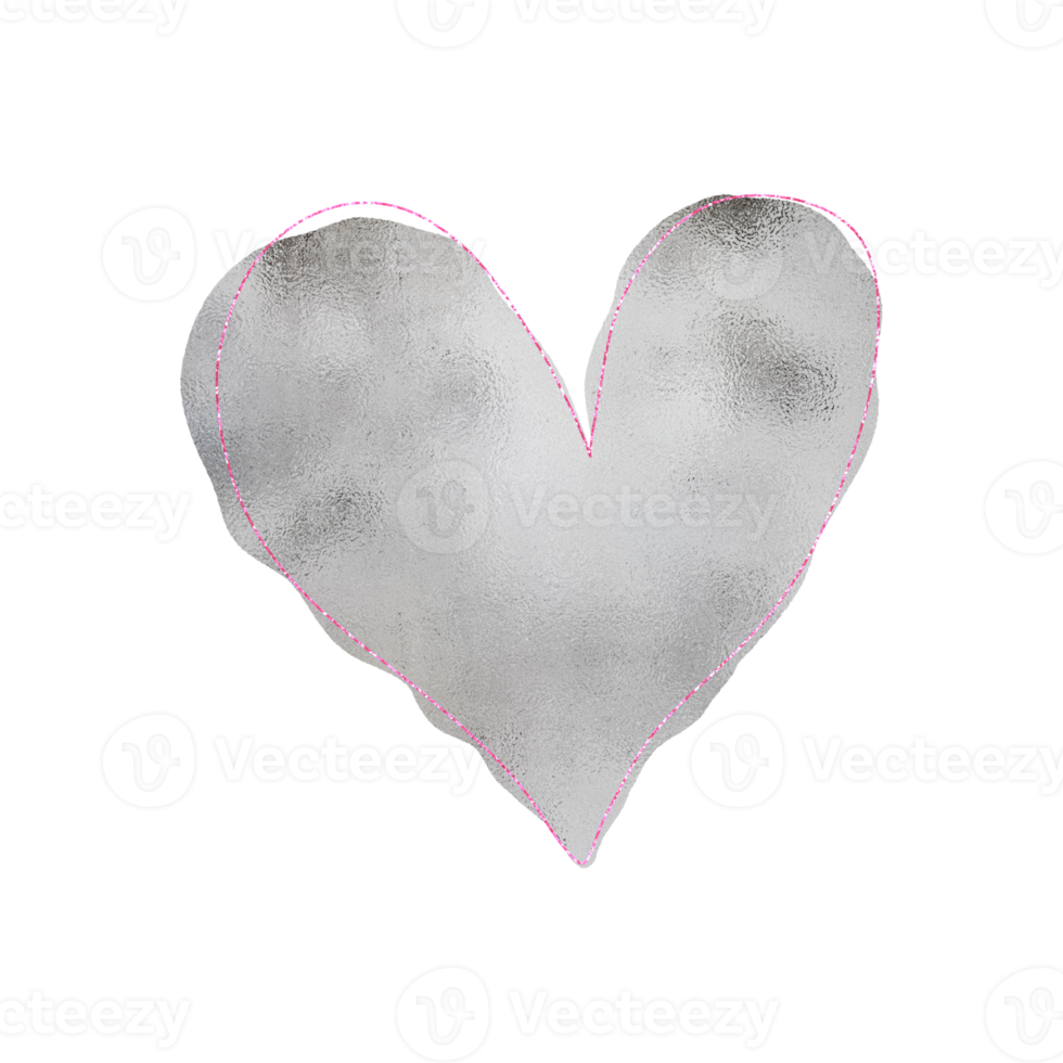 Elegant Silver Heart With Pink Glitter png