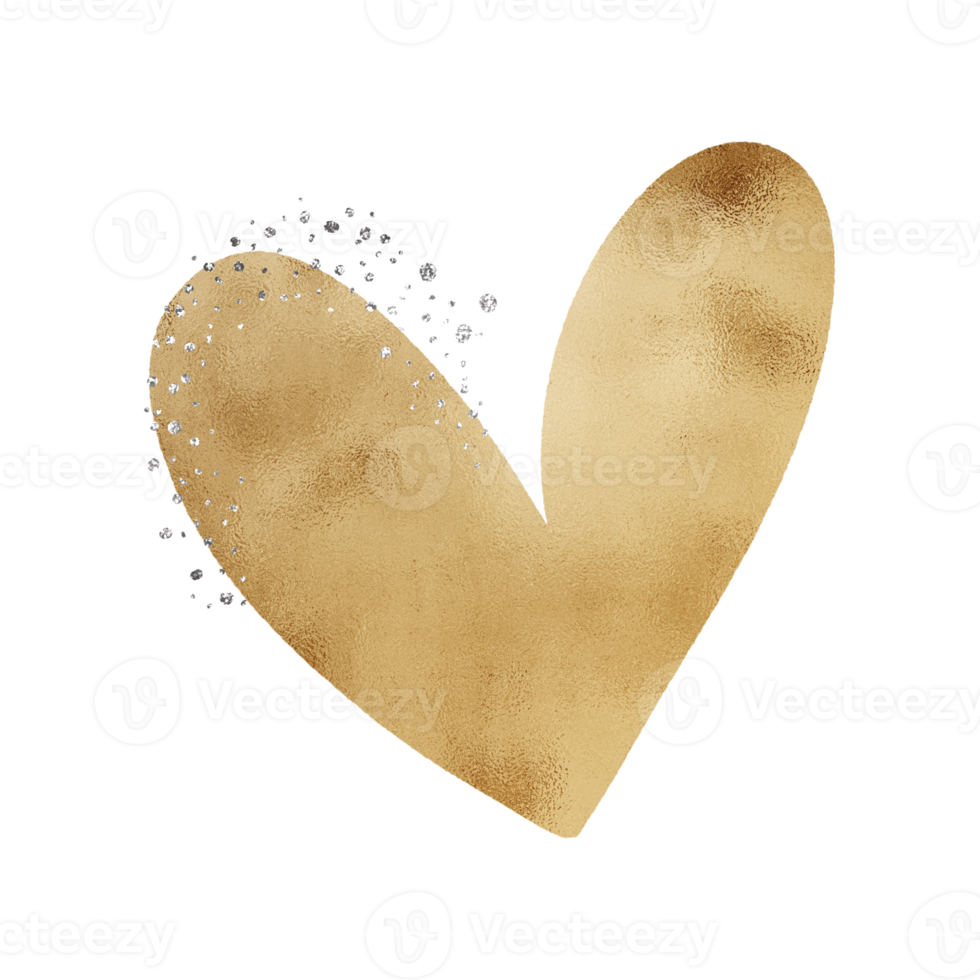 Golden Heart With Silver Glitter png
