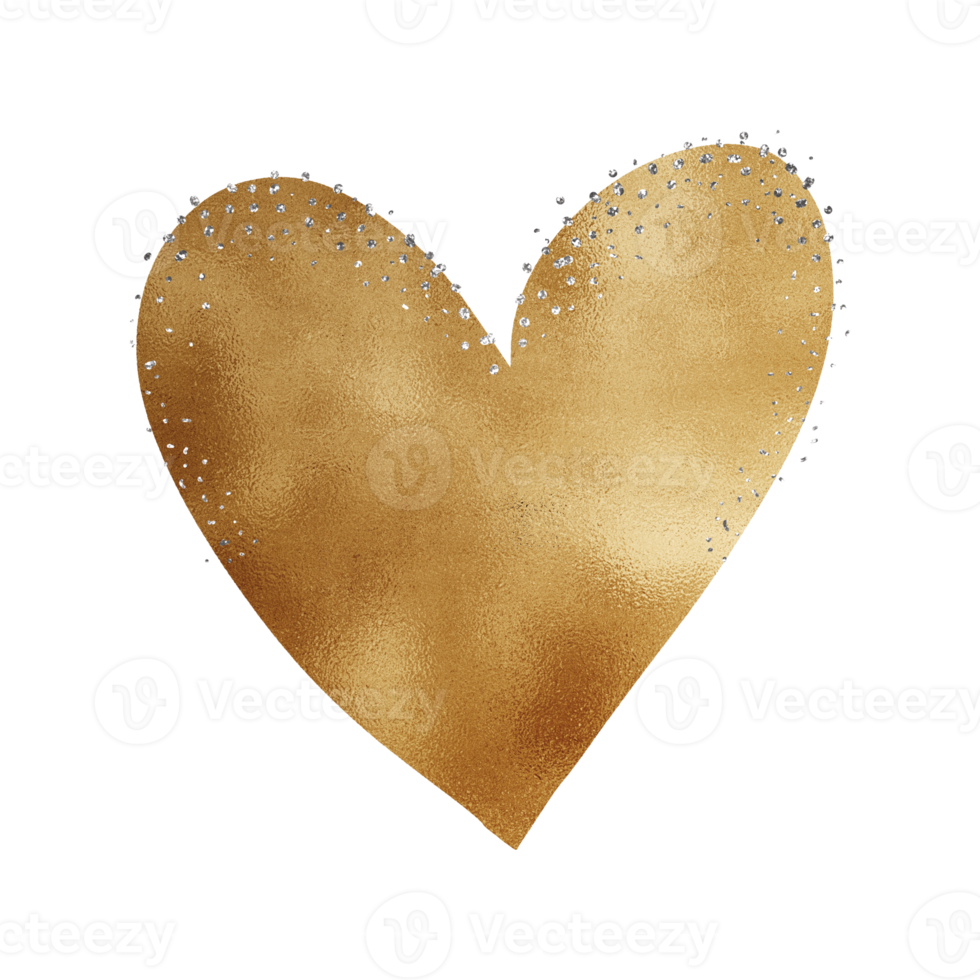 Golden Heart With Silver Glitter png