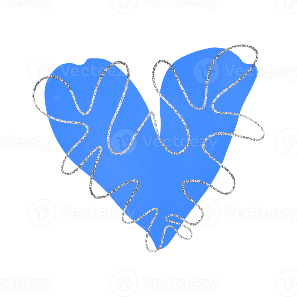 Blue Heart Watercolor With Silver Glitter png