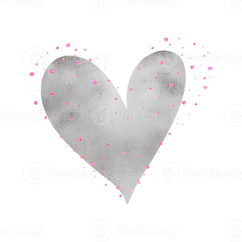 Shiny Silver Heart With Pink Glitter png