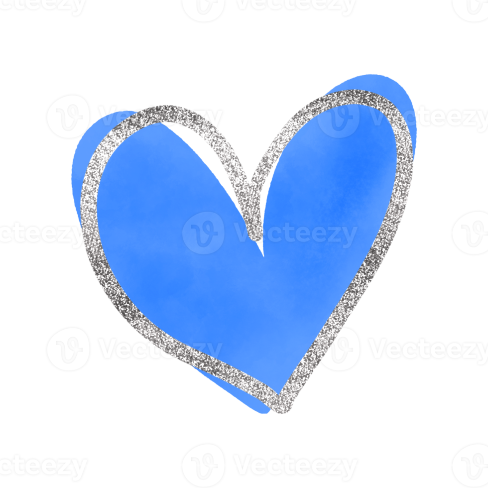 blu cuore acquerello con argento luccichio png