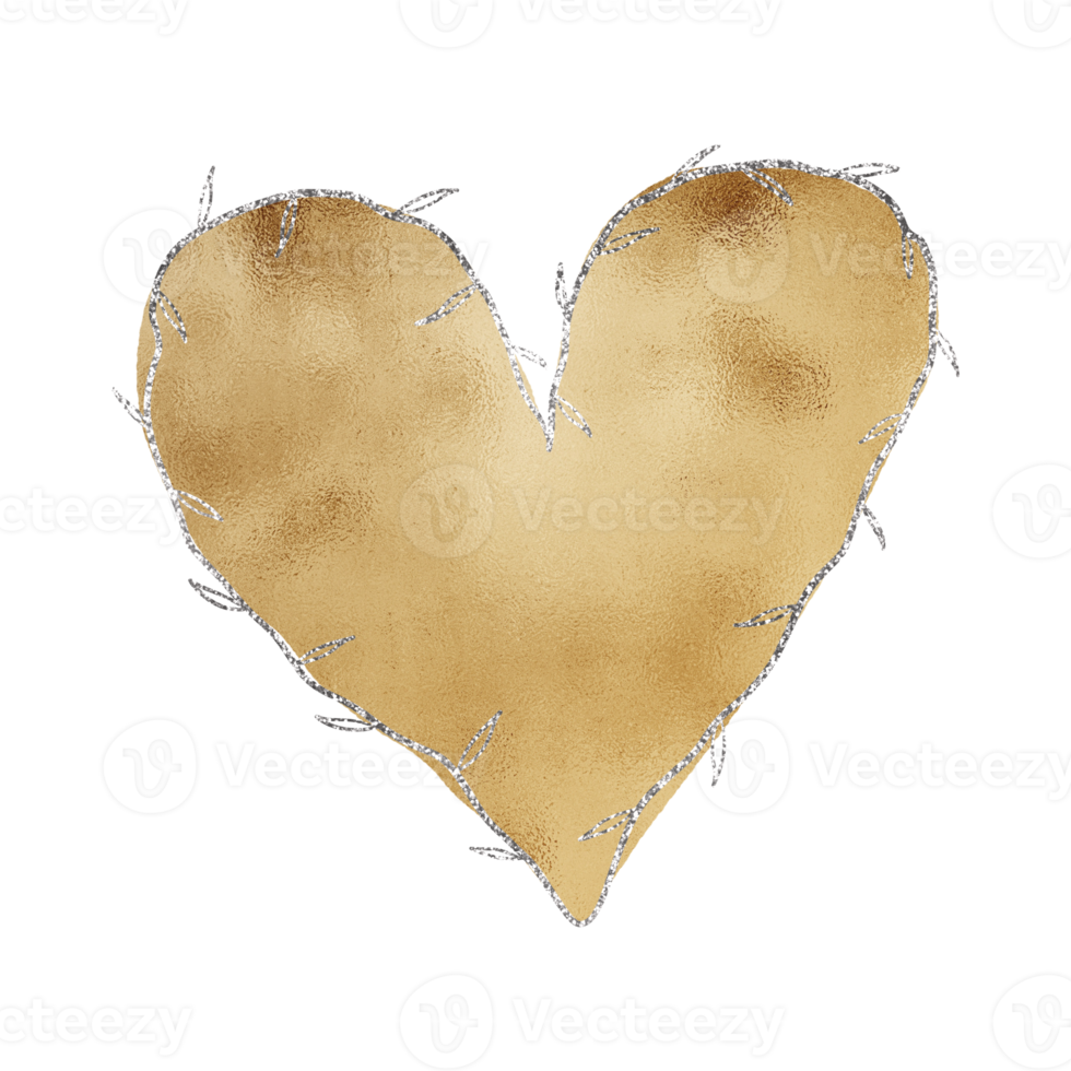 Luxurious Gold Heart With Silver Glitter png