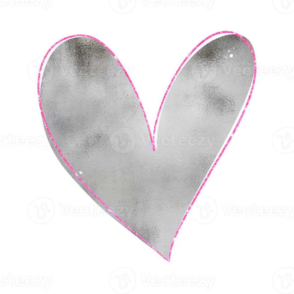 Silver Heart With Pink Glitter png