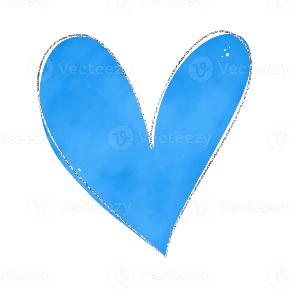 Blue Heart Watercolor With Silver Glitter png