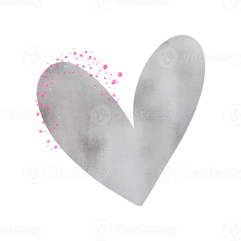 Silver Heart With Pink Glitter png