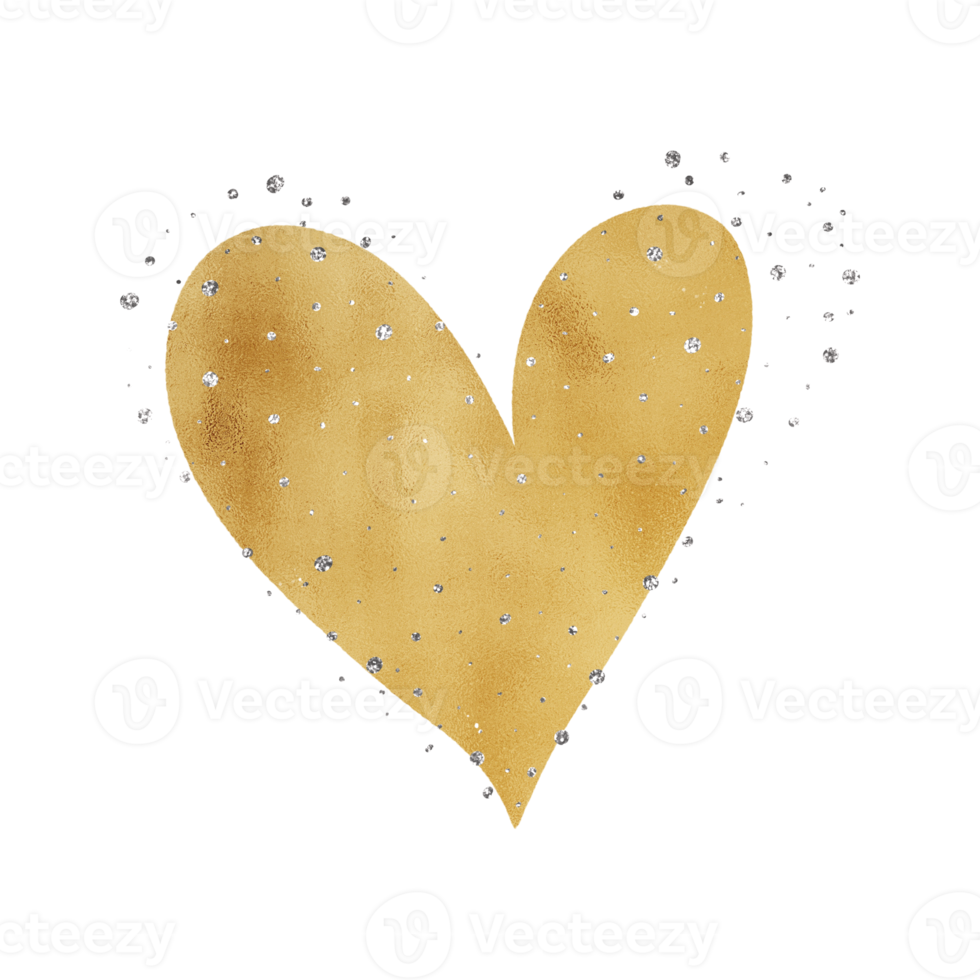 Gold Heart With Silver Glitter png