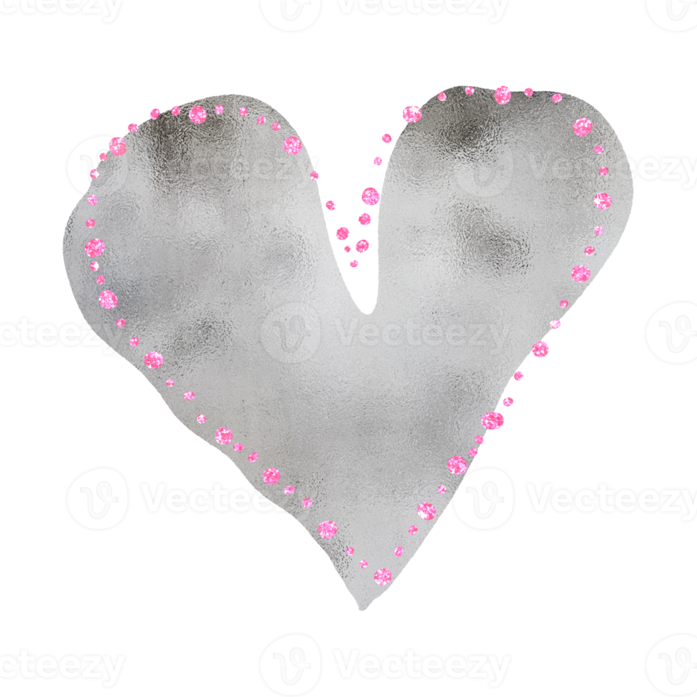 Elegant Silver Heart With Pink Glitter png