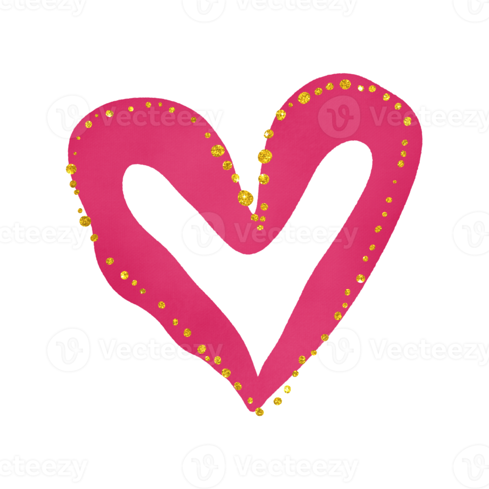 Pink Watercolor Heart With Gold Glitter png