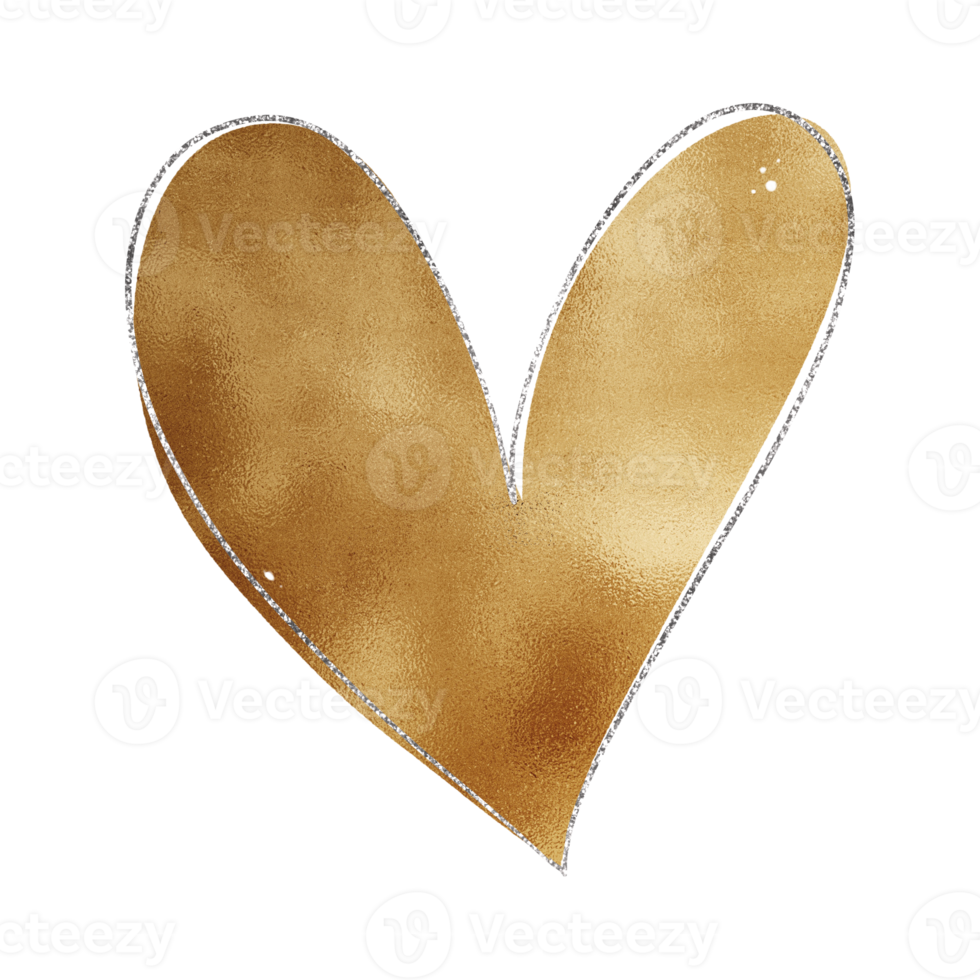 Shiny Gold Heart With Silver Glitter png