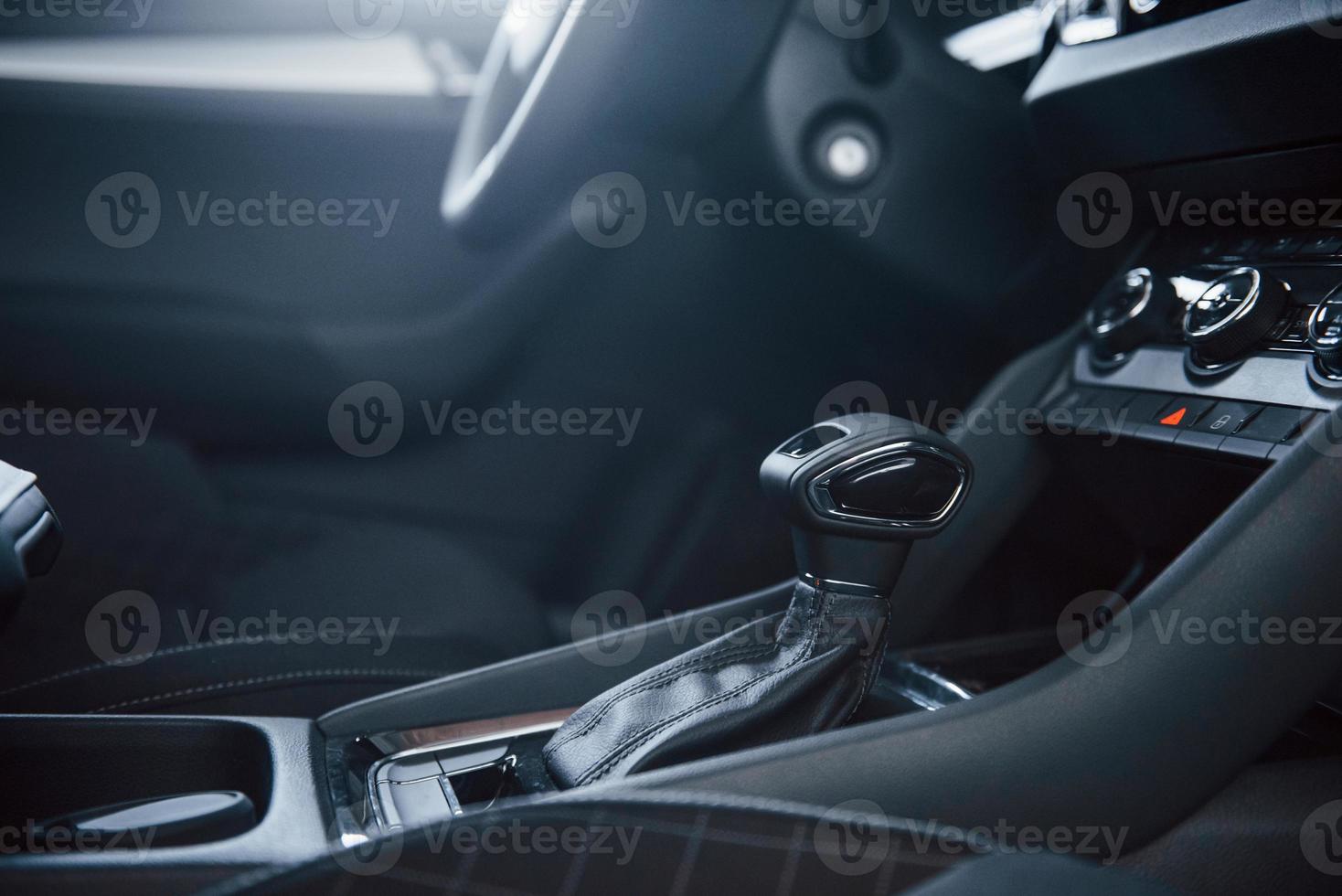 Close up detailed view of interior of brand new modern car photo