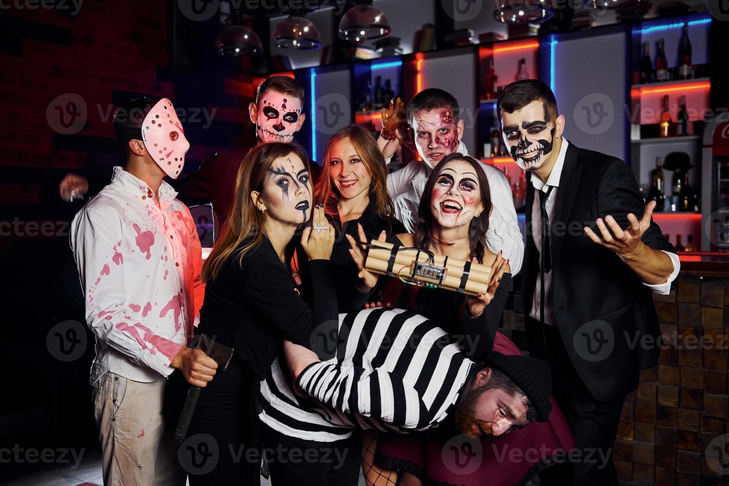 Friends is on the thematic halloween party in scary makeup and costumes photo