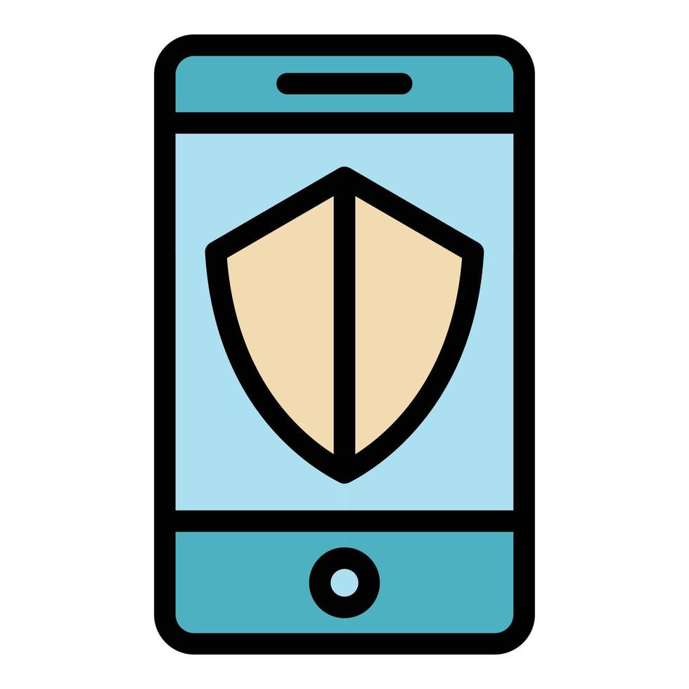 Protected smartphone icon color outline vector