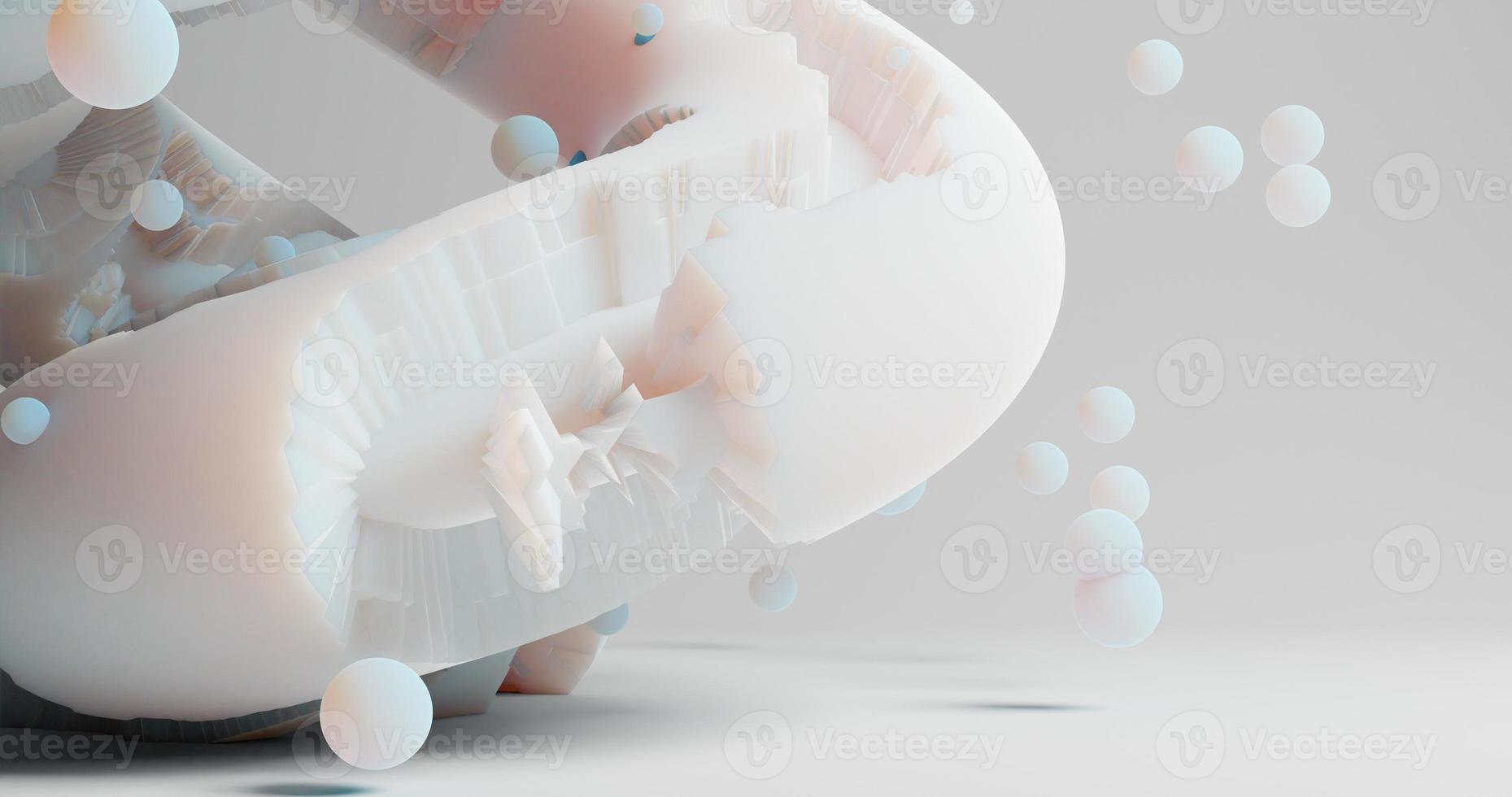 abstract background using a soft white shell surface texture pattern and small balls scattered around it, empty space on the right, 3d rendering and 4K size photo