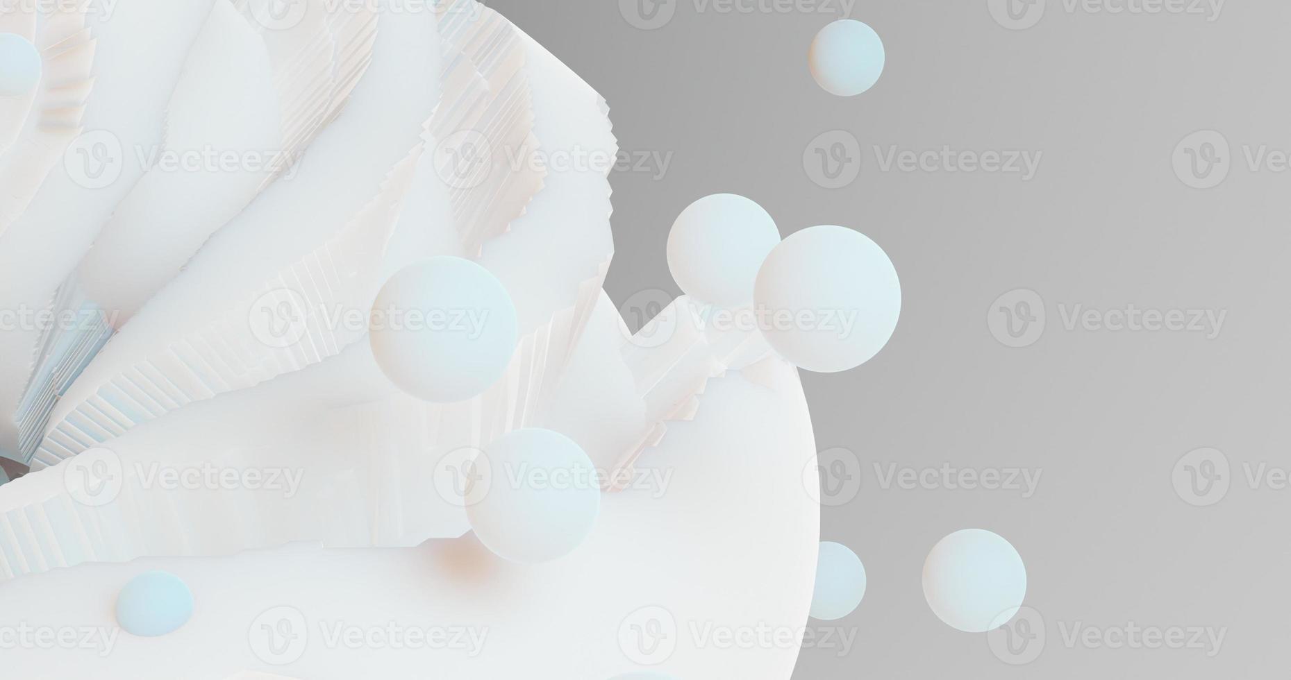 abstract background using a soft white shell surface texture pattern and balls scattered around it, empty space on the right, 3d rendering, and 4K size photo