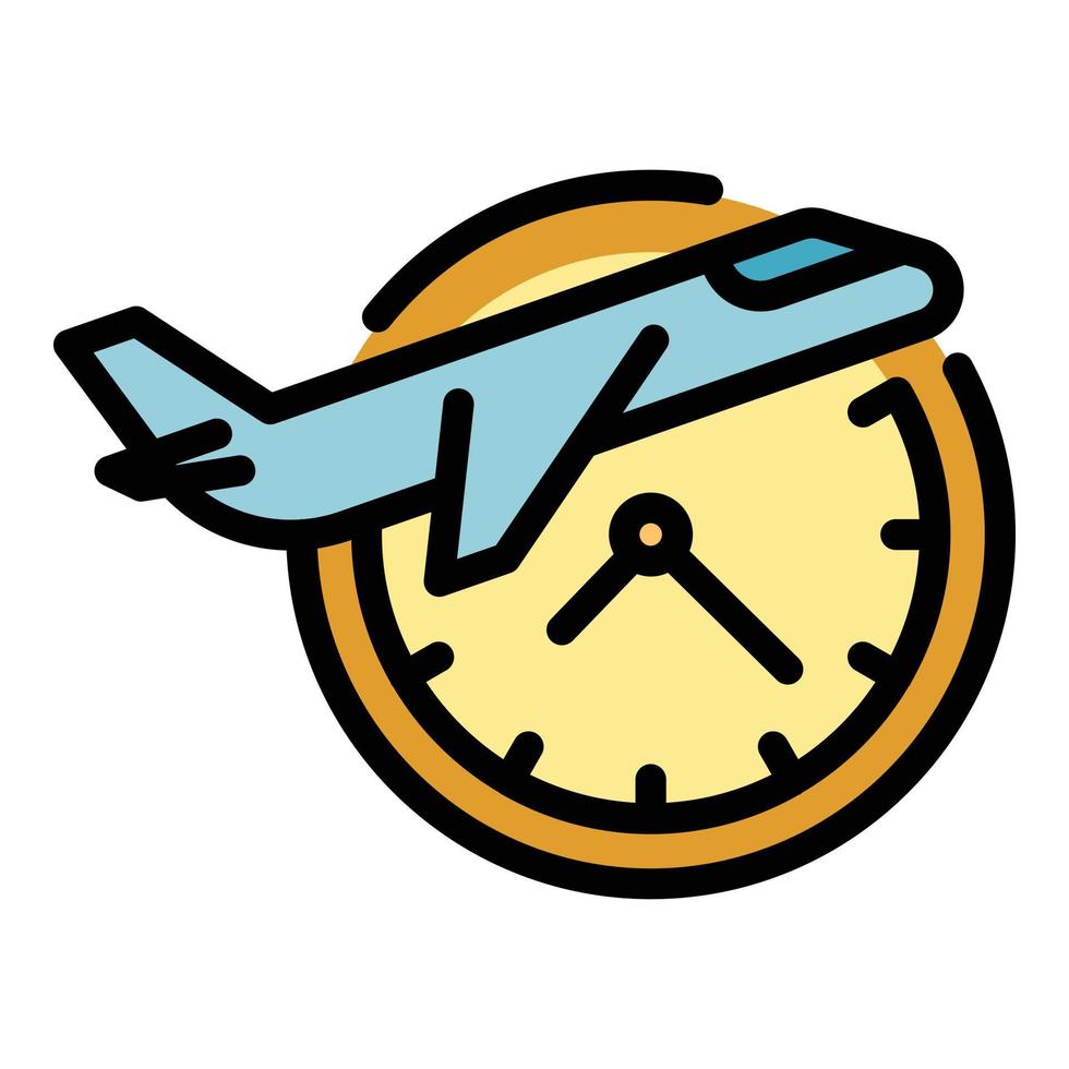 vector de contorno de color de icono de avión de reloj