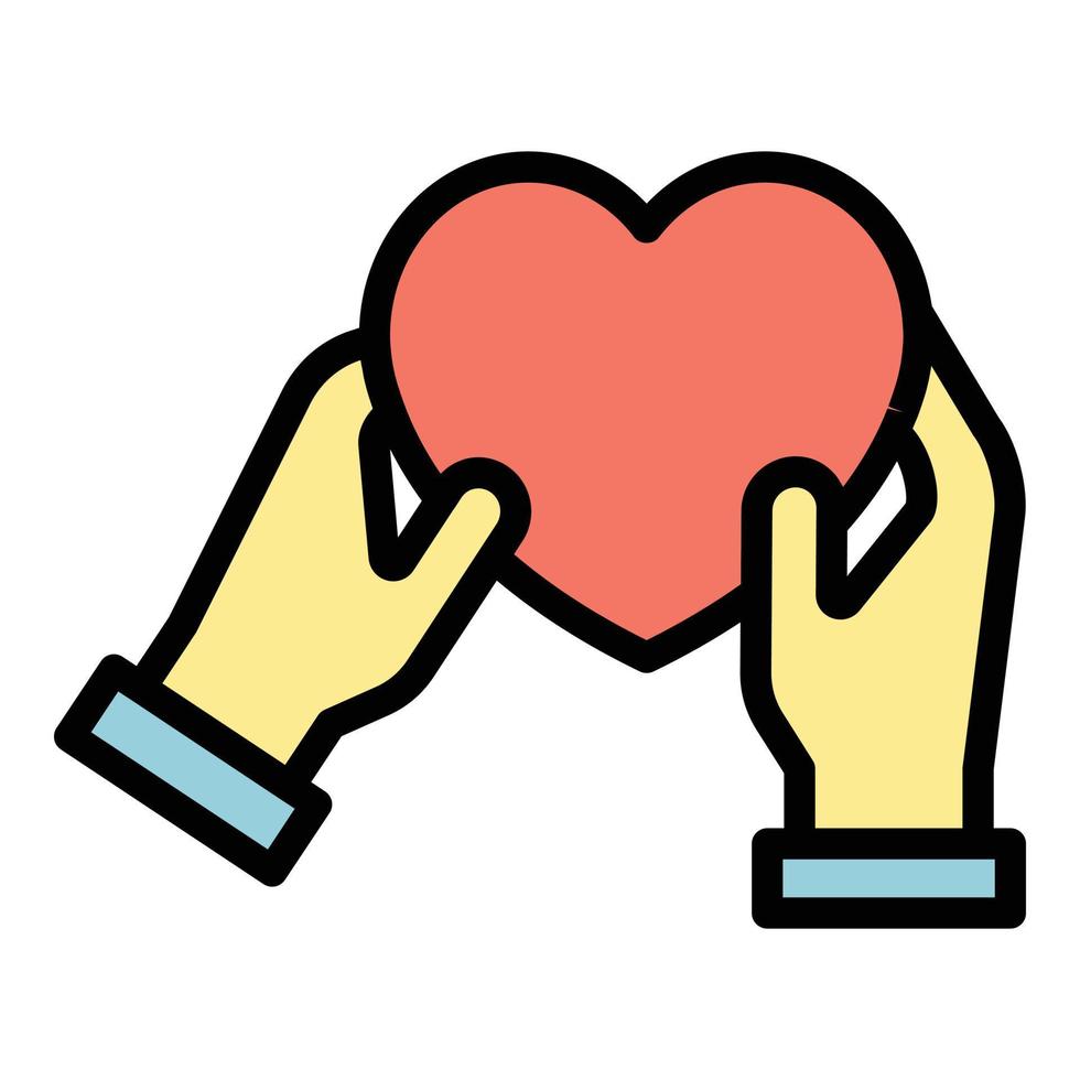 Heart in hands icon color outline vector