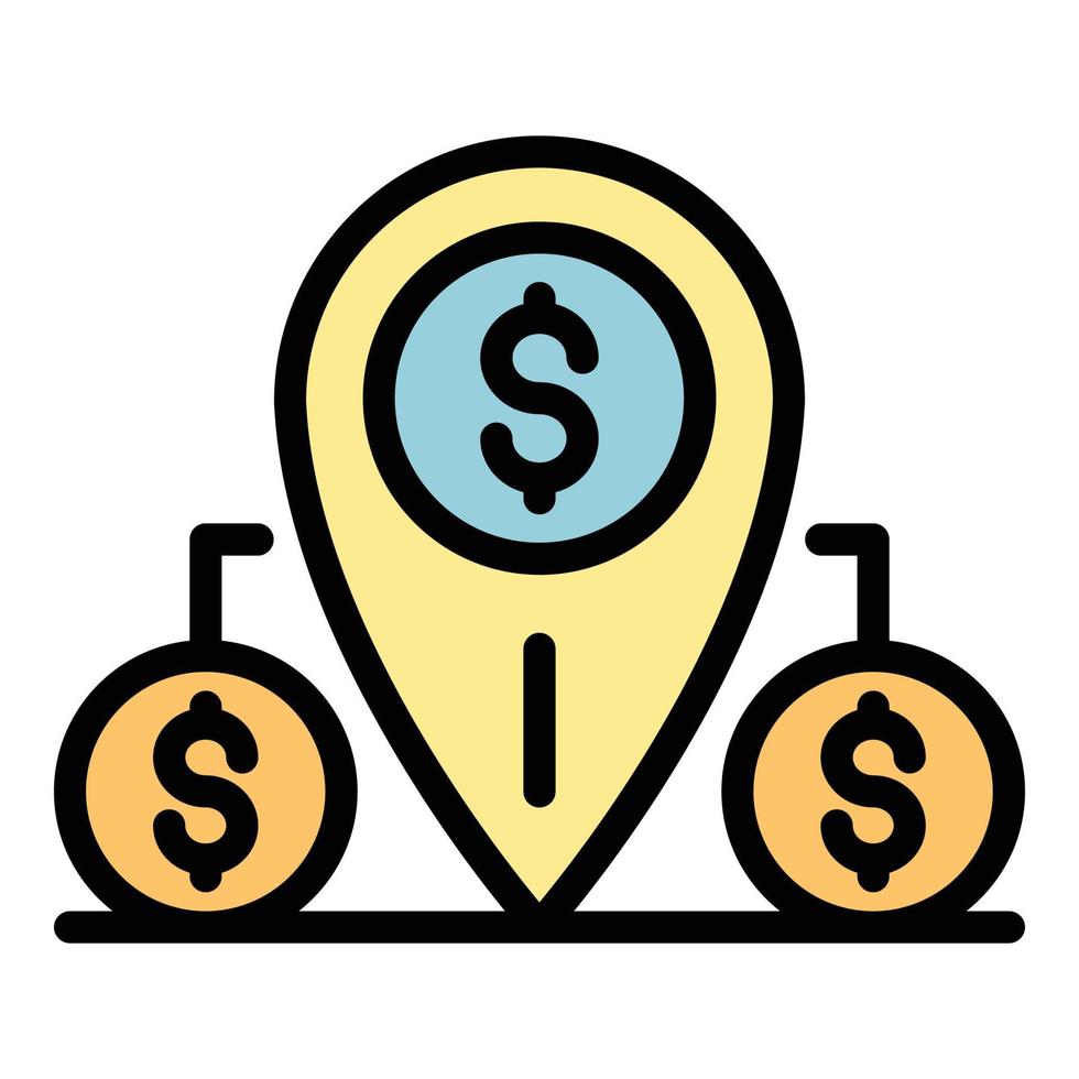 Money coins map pin icon color outline vector