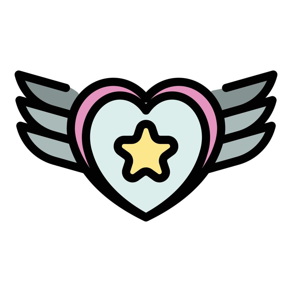 Tattoo star wings heart icon color outline vector