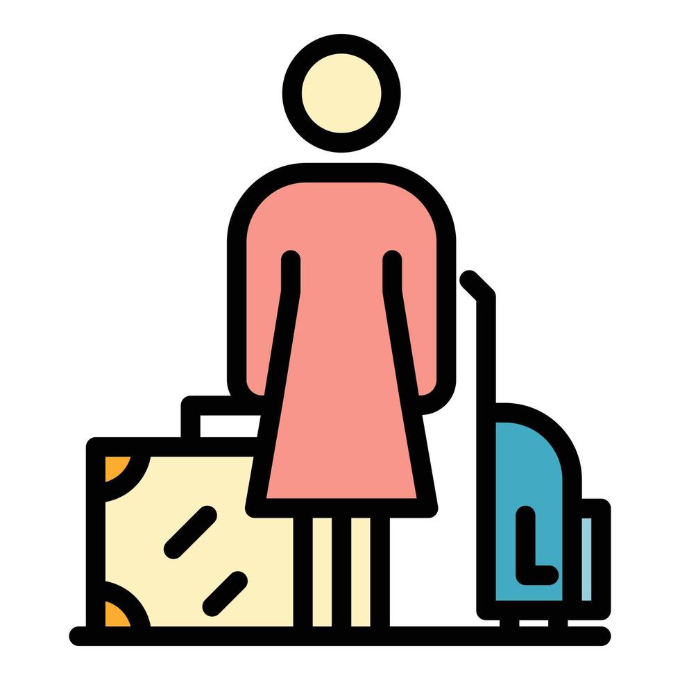 Woman hitchhiking icon color outline vector
