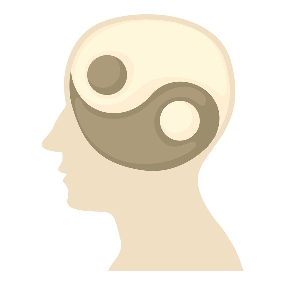 Head with yin yang symbol icon, cartoon style vector