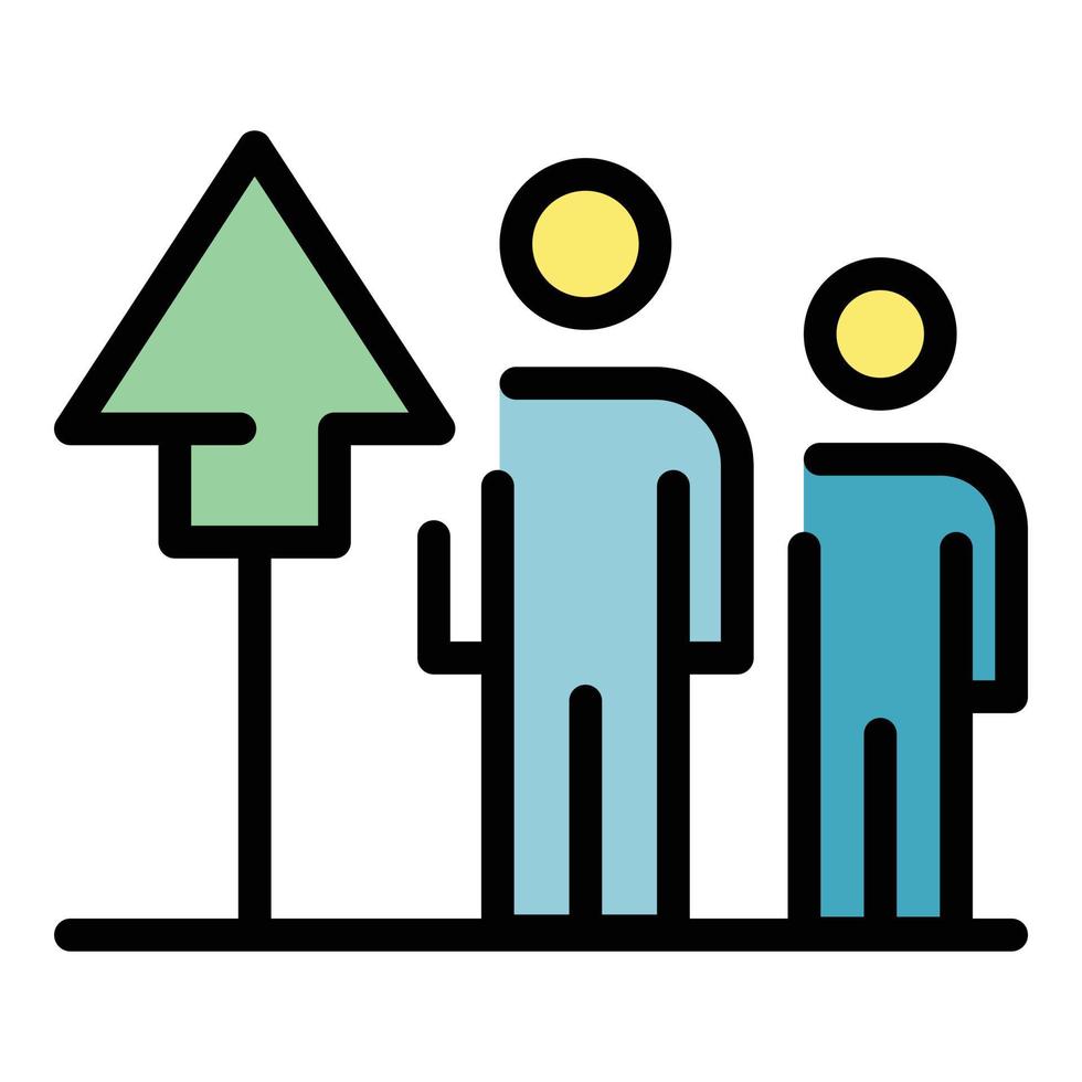 Two people and up arrow icon color outline vector