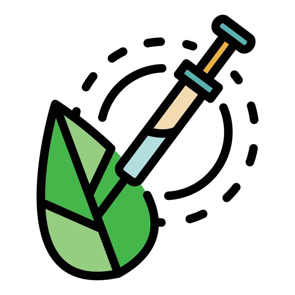 Syringe and leaf icon color outline vector