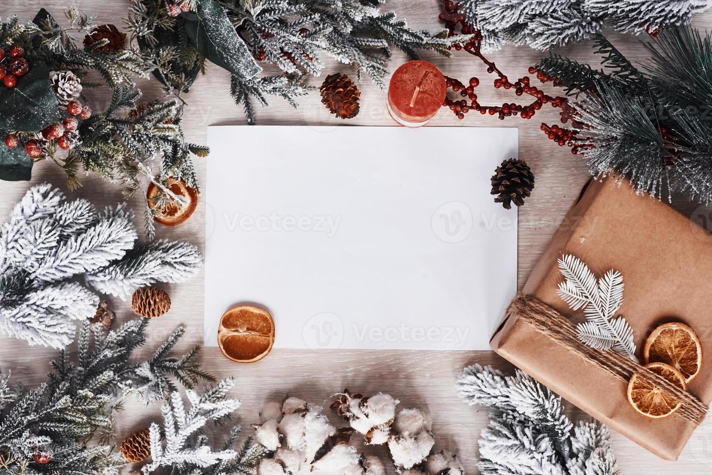 Top view of christmas festive frame with new year decorations photo