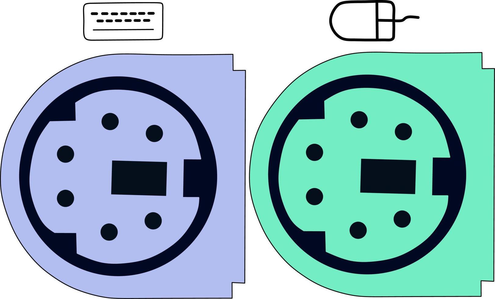 puerto vectorial ps2 en una computadora. puerto de teclado y mouse en una computadora vieja vector