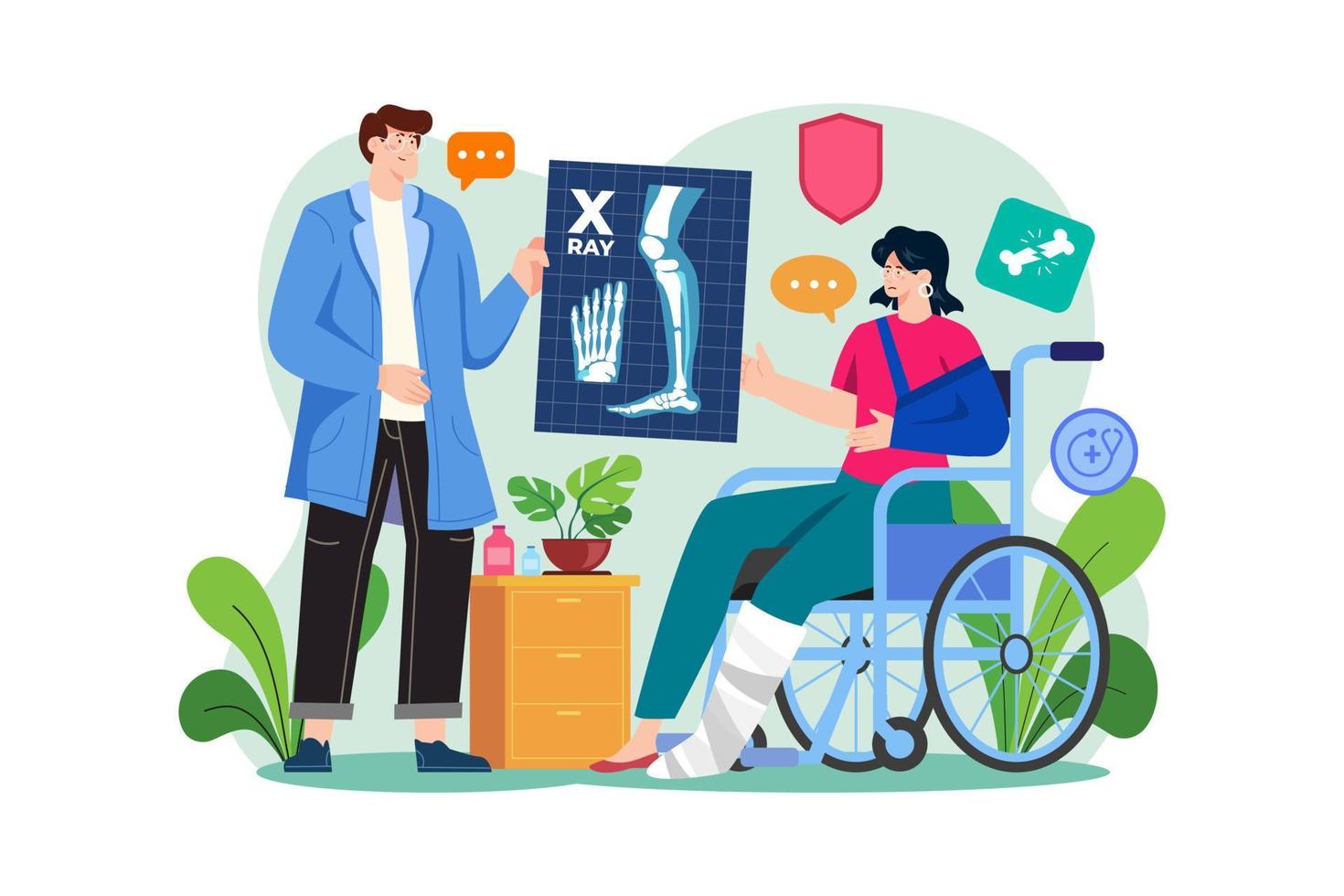 Leg injury and Fracture Illustration concept. A flat illustration isolated on white background vector