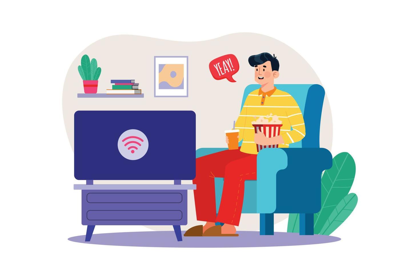 un hombre viendo una pelicula en internet vector