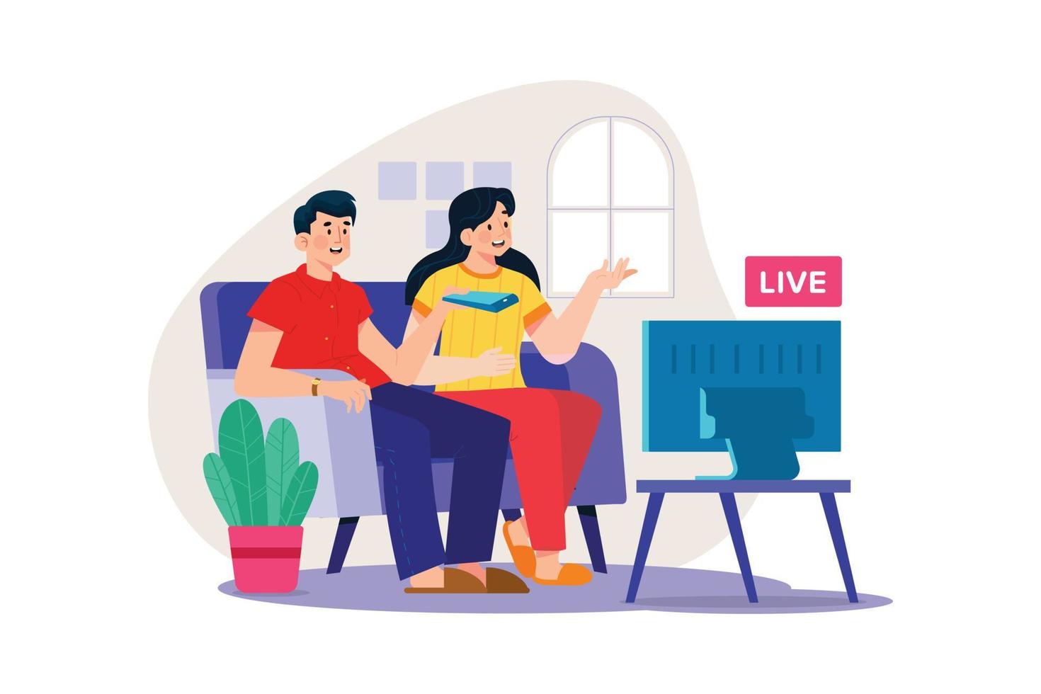 Couple watching live television Illustration concept. A flat illustration isolated on white background vector