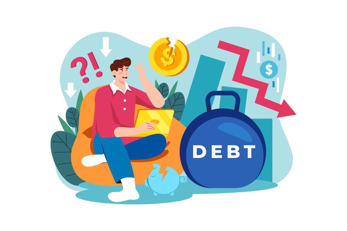 Businessman with huge debt Illustration concept. A flat illustration isolated on white background vector