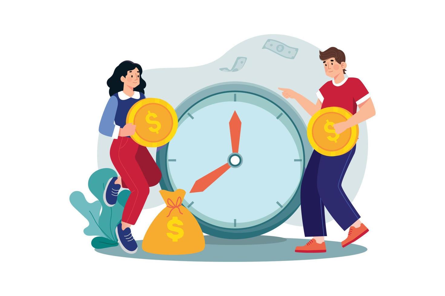 Man and woman exchange money for time vector