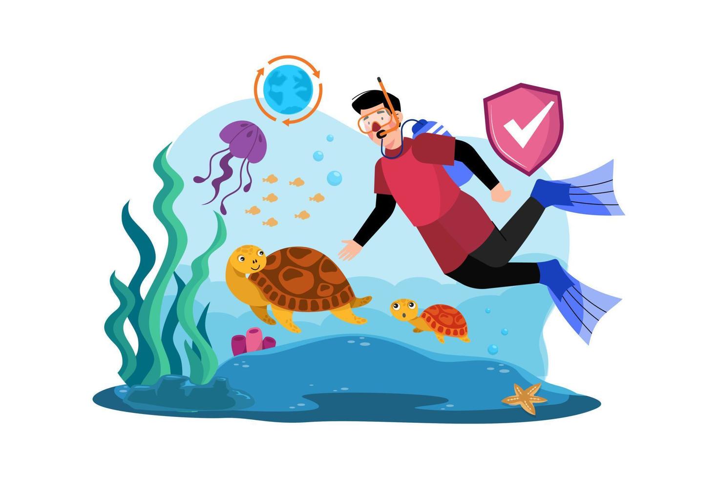 Sea Creature Preservation Illustration concept. A flat illustration isolated on white background vector