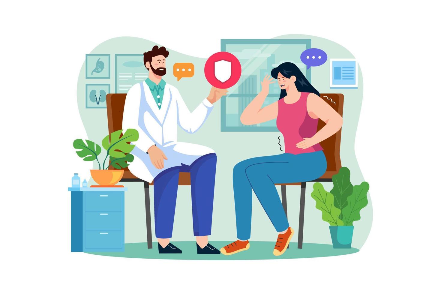 Patient talking to the doctor in the clinic vector