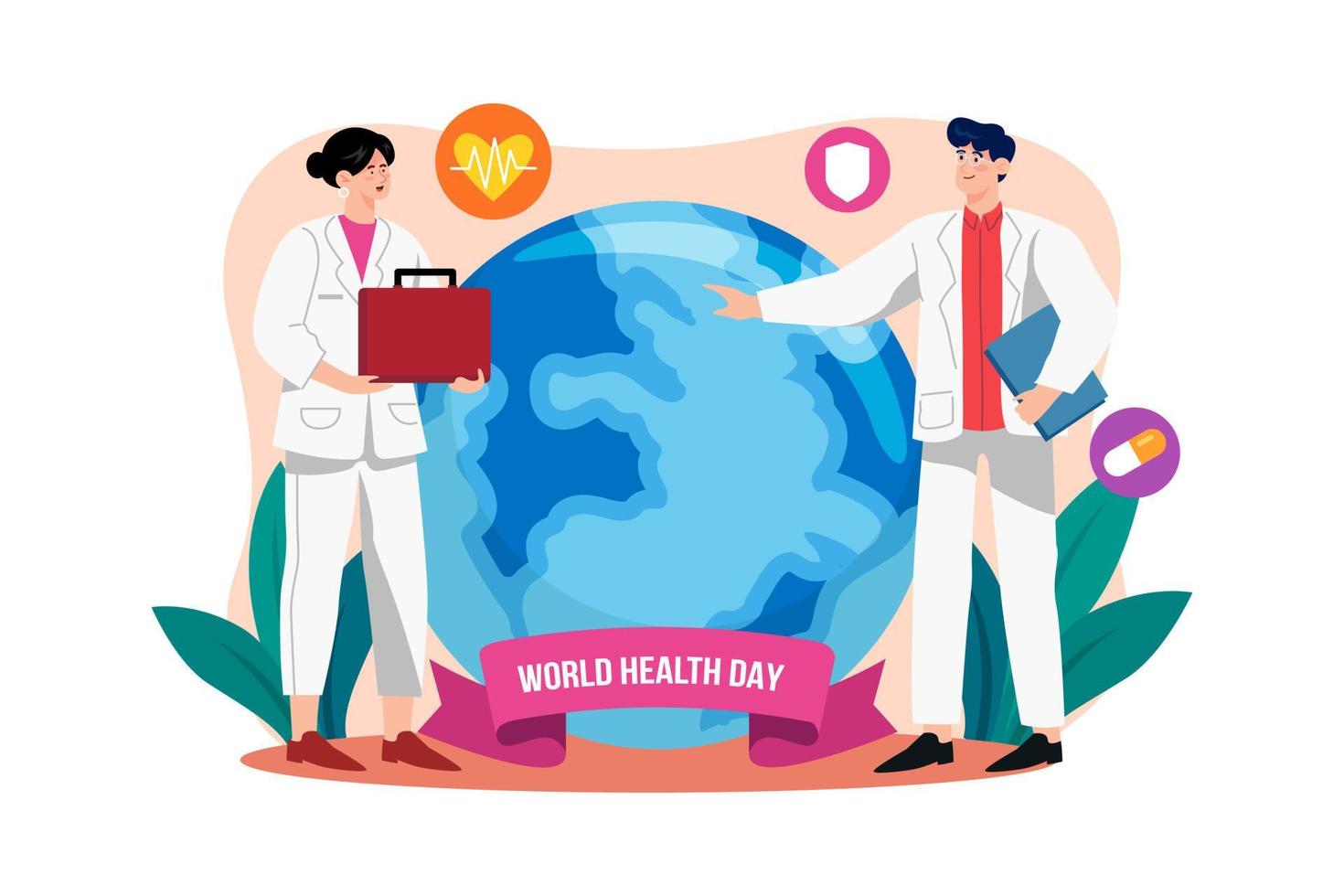 concepto de ilustración del día mundial de la salud. una ilustración plana aislada sobre fondo blanco vector