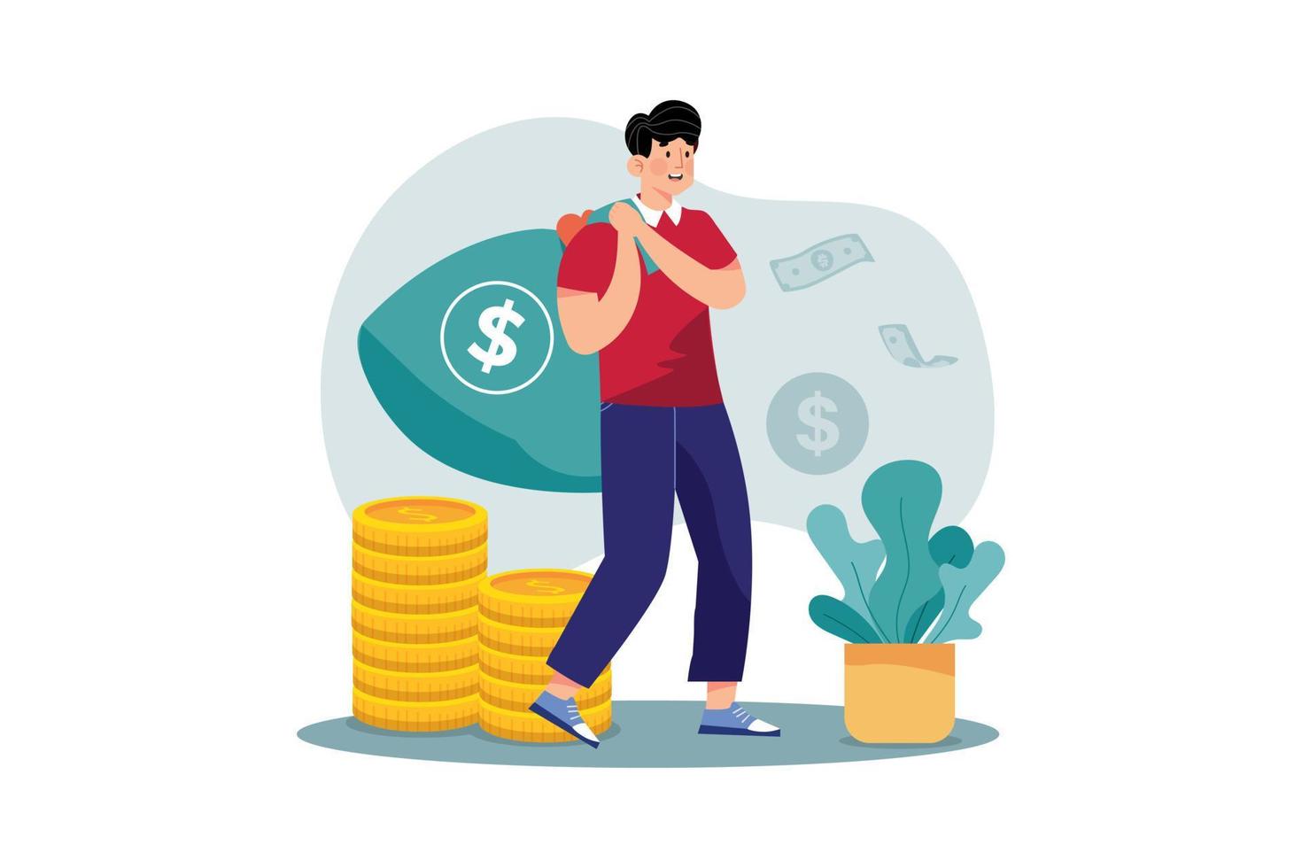 Man carrying a bag of money vector