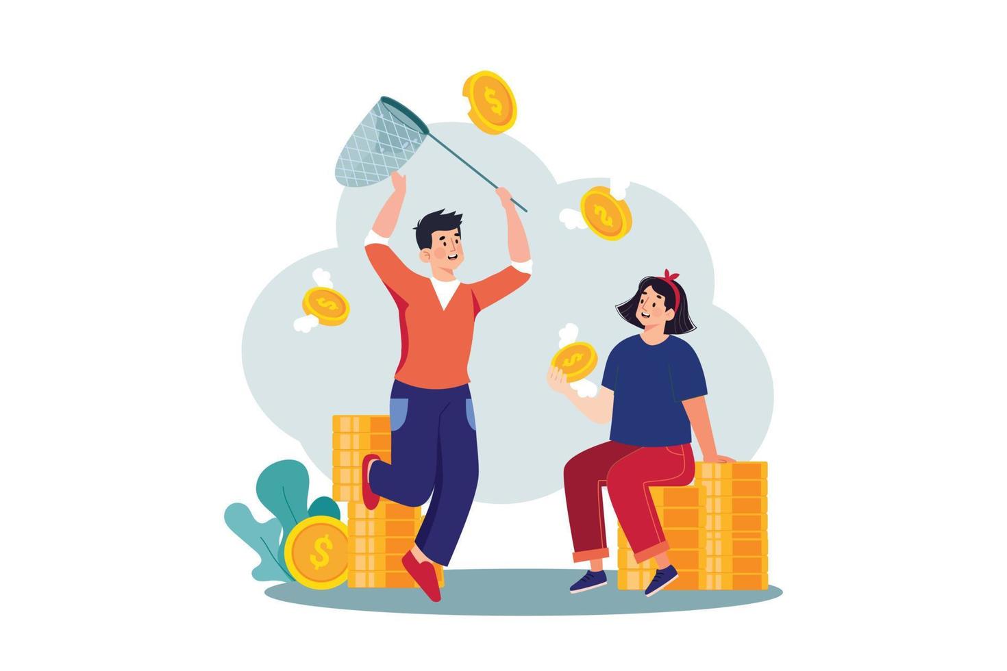 Man with a net catches coins vector